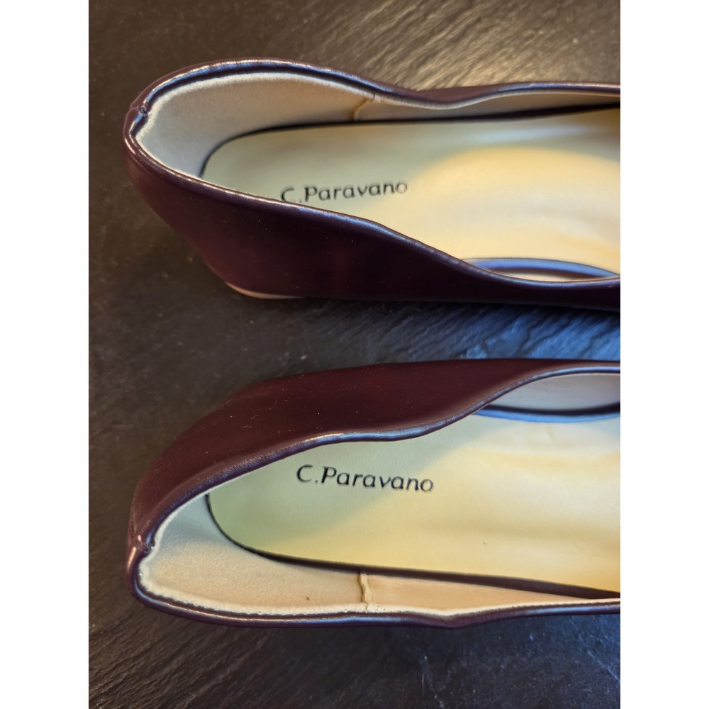 C.Paravano Wms Ballet Flats Square Toe Bow Purple Leather Sz 40.5/9.5 NEW! $128 - Picture 6 of 11